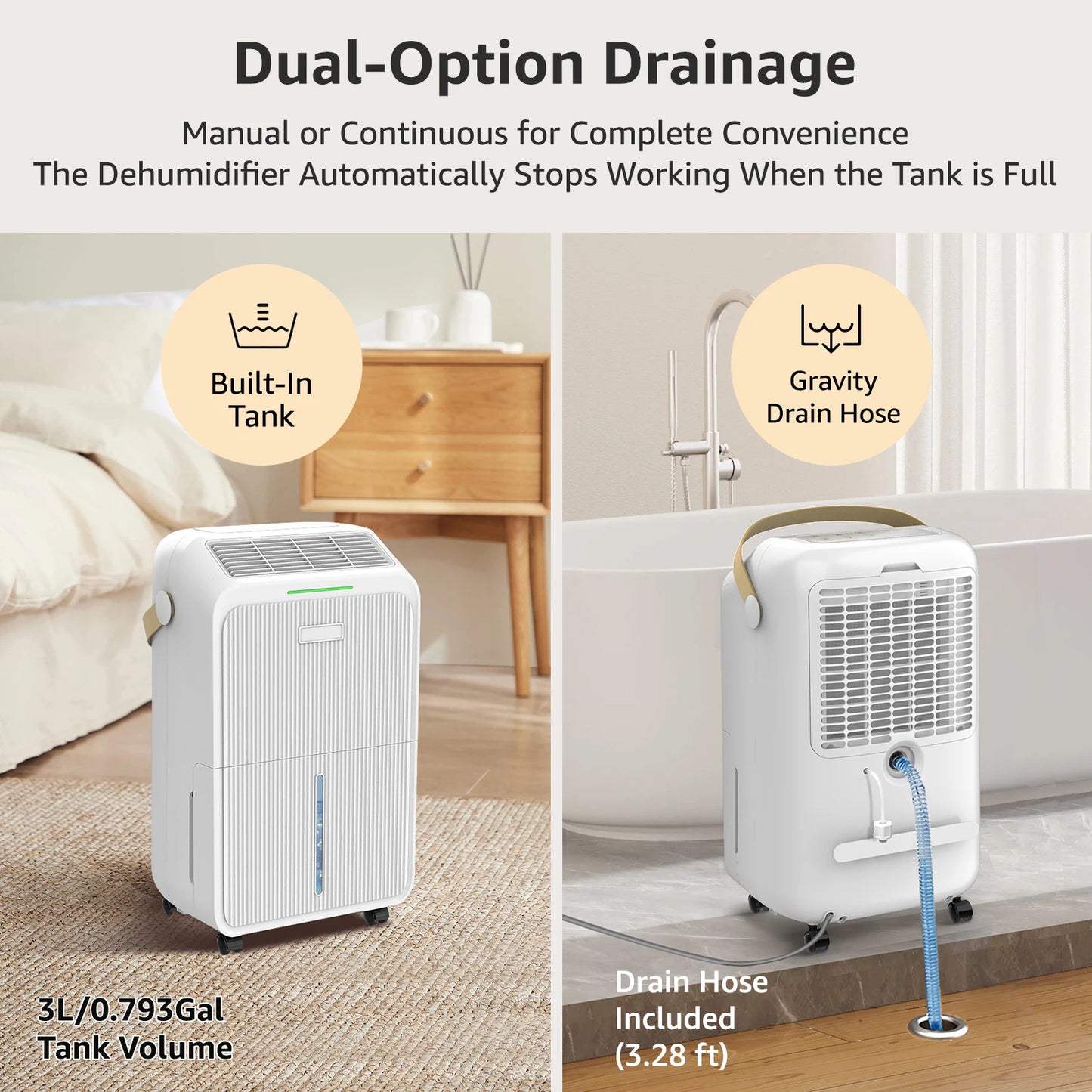 Dehumidifier 16 L/Day, Electric Dehumidifier with Drain Hose 1.2 m, Room Dehumidifier with LED Display.