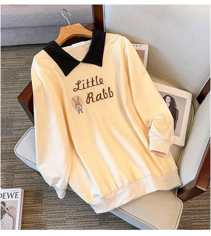 175kg plus size Damen büste Herbst lose Revers Sweatshirt Langarm lässig Top schwarz Aprikose 6xl 7xl 8xl 9xl 10xl 11xl