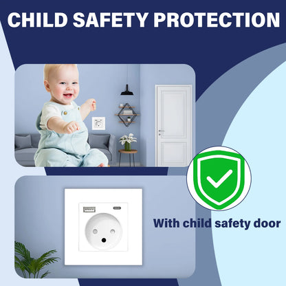 SIROT Israelische Steckdose mit USB Typ C, 86 mm flammhemmendes PC-Panel, AC 230 V 50 Hz, israelische Standard-Wandsteckdose, Weiß, Schwarz, Grau.
