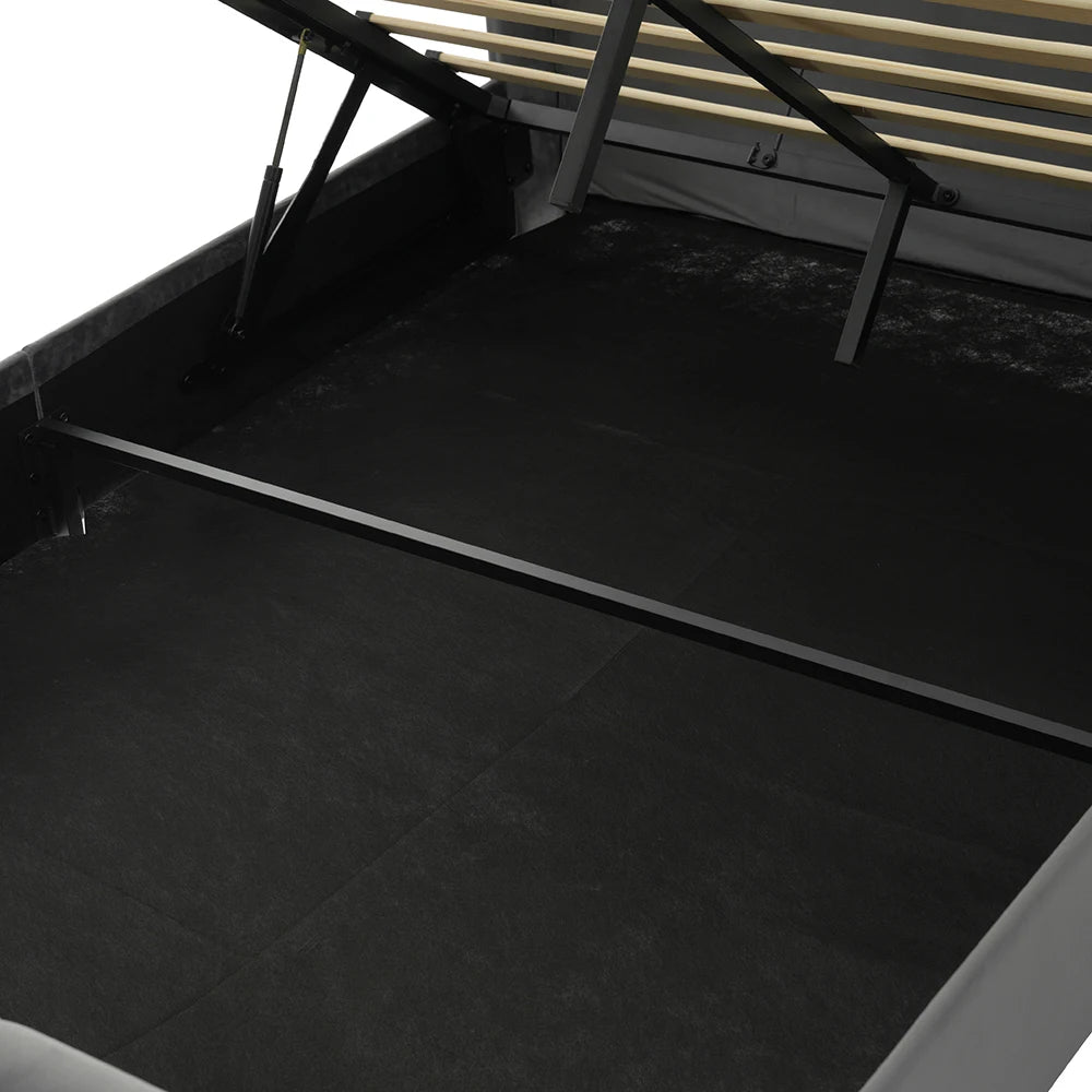 KOMHTOM Modernes Polsterbett Einzelbett 90x200cm mit LED-Leuchten, USB- und Typ-C-Anschlüssen, Hydraulisches Stauraumbett