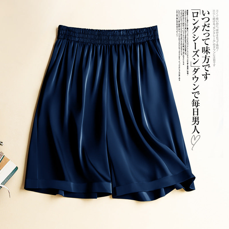 High Waist Ice Silk Acetate Shorts Pants Women's Summer Thin Satin Cropped Pants Casual Loose Plus Size Pajamas Women Shorts.