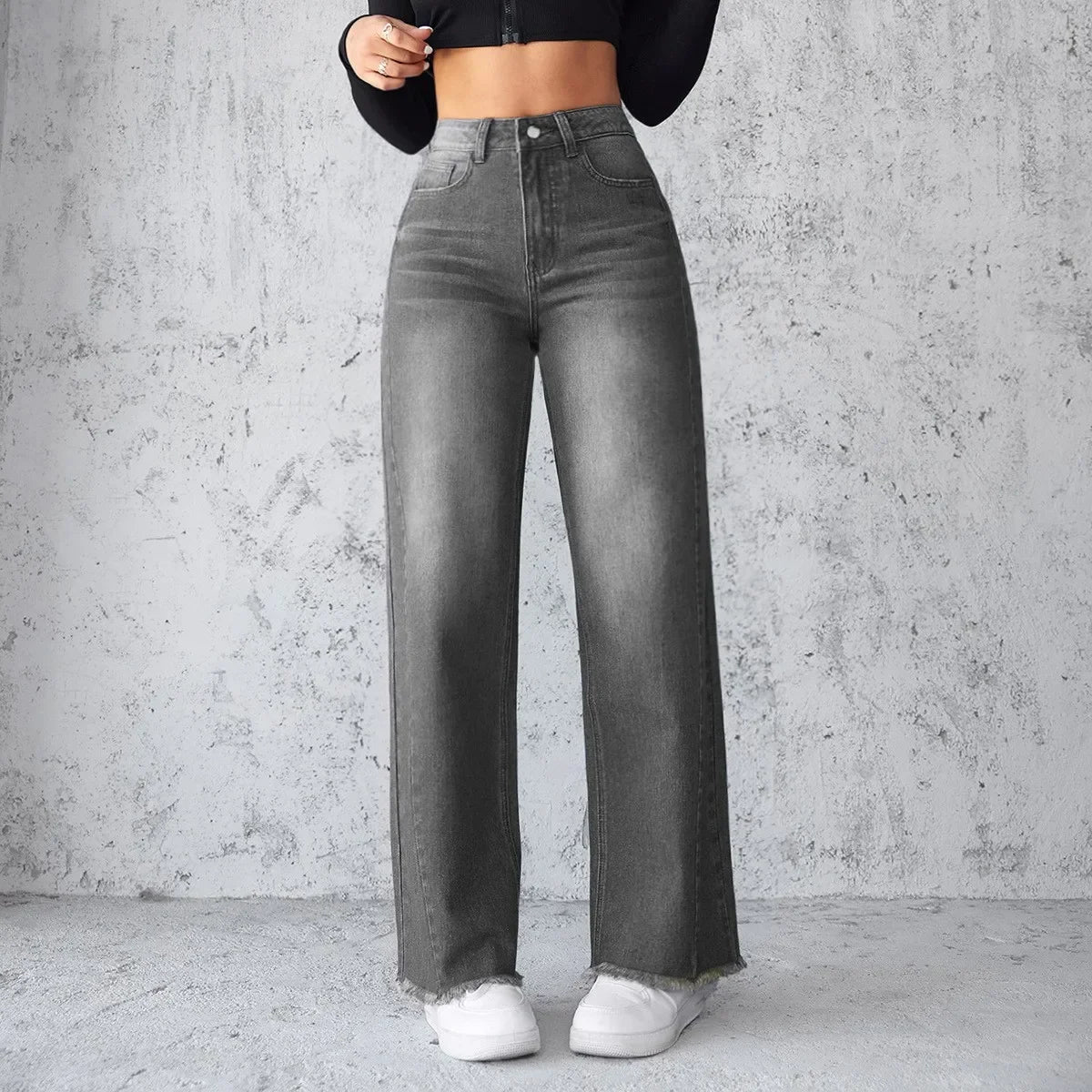 High Waist Wide Leg Denim Jeans Women's Spring 2025 Design Sensation Elegant No Stretch Comfortable Fit Female Fashionable.