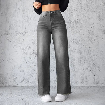 High Waist Wide Leg Denim Jeans Women's Spring 2025 Design Sensation Elegant No Stretch Comfortable Fit Female Fashionable.