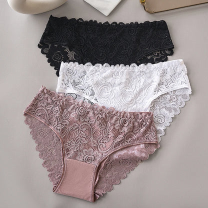 3PCS/Set Luxury Floral Embroidery Lace Panties Women Briefs Sexy Hollow Lingerie Female Underwear Ladies Breathable Underpants.