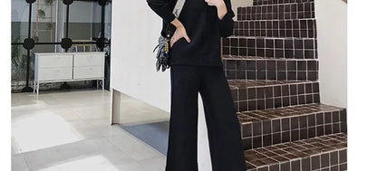 Loribindwood Gestrickte Pullover Breite Bein Hosen Anzug für Frauen Herbst/winter 2022, Neue Koreanische Lose Mode Zwei-stück Set