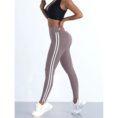 Yoga-Leggings für Damen, gestreift, schlank, Sporthose, hohe Taille, Hüftheben, lässige Strumpfhosen, Workout, Laufen, dehnbare Gym-Leggings.