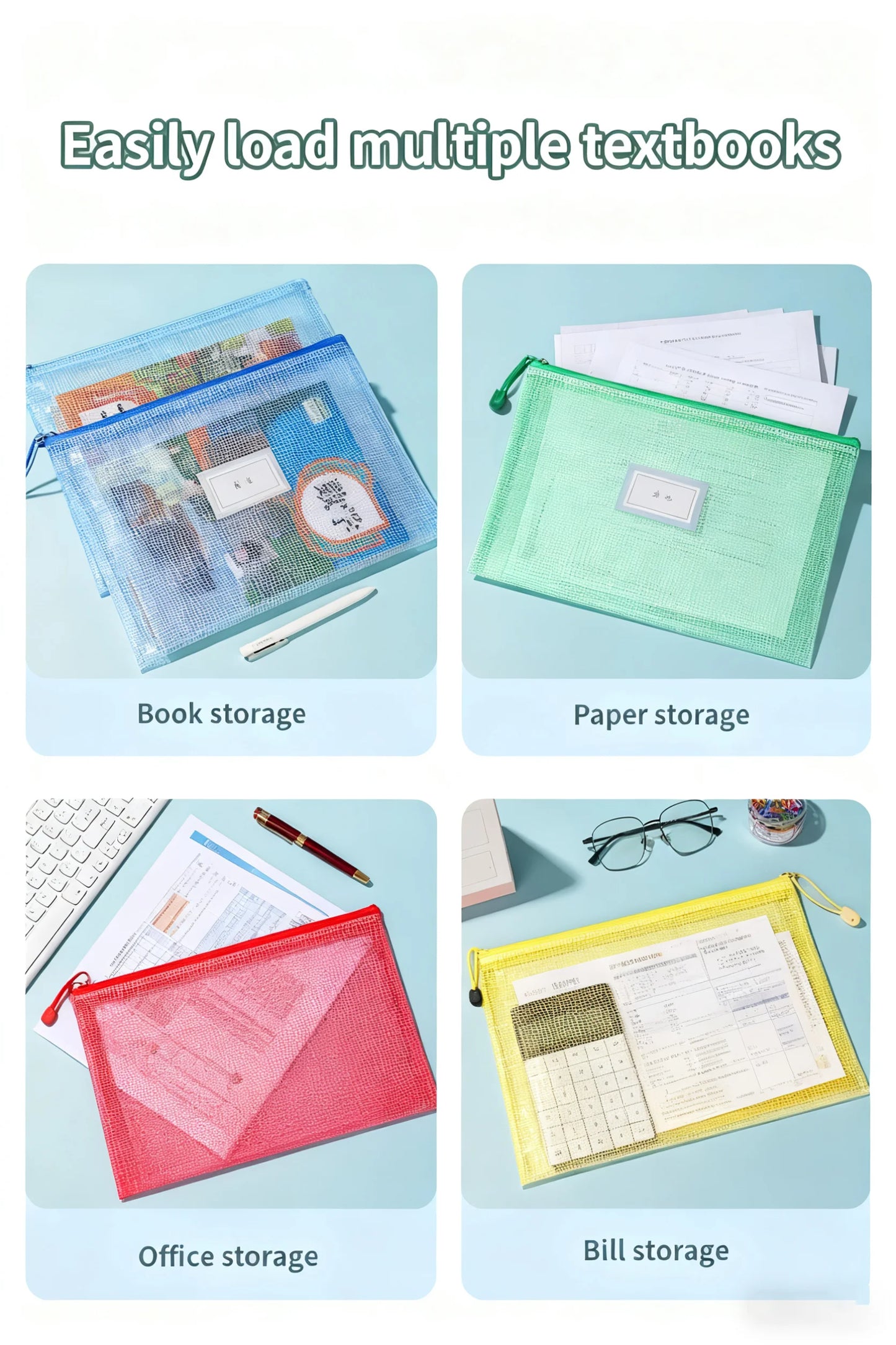 Zipper Documents Bag A4/A5 Plastic Folders A3 Transparent Waterproo File Organize Storage Bag School Office Stationery Supplies.