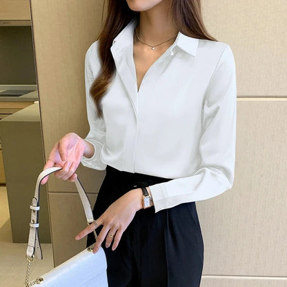 Silk Women's Shirt Long Sleeve Fashion Woman Blouses 2023 Satin Top Female Shirts and Blouse Basic Ladies Tops OL Women Clothing.