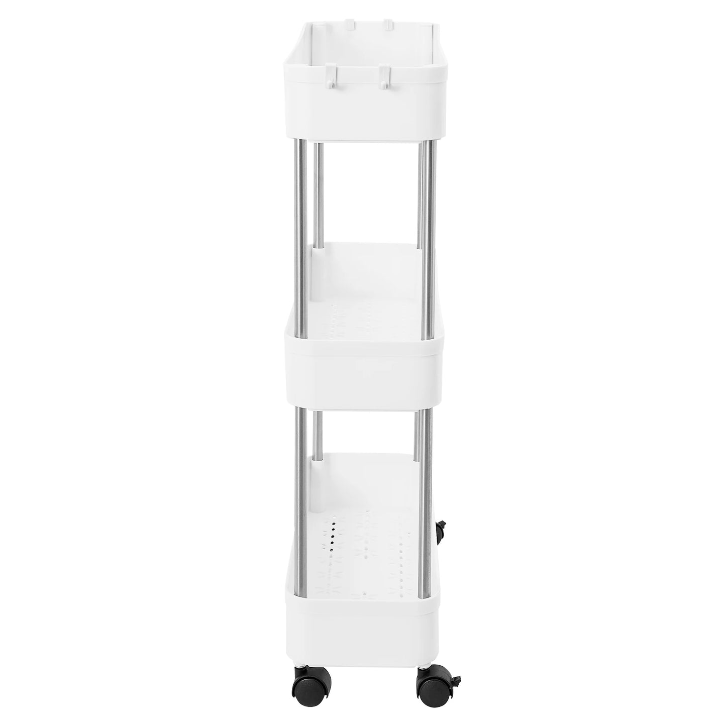 3-lagiges Rollwagen-Regal, bodenstehendes Lagerregal mit 4 Universalrädern, 4 Haken, Küche, Badezimmer, Organizer