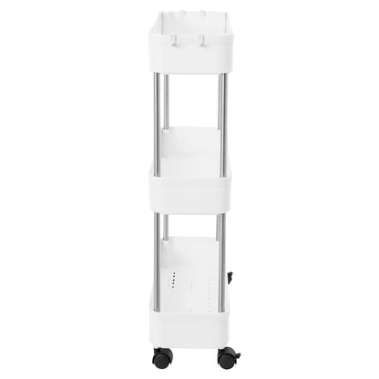 3-lagiges Rollwagen-Regal, bodenstehendes Lagerregal mit 4 Universalrädern, 4 Haken, Küche, Badezimmer, Organizer