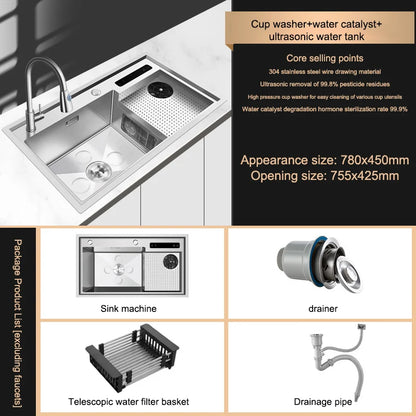 Kitchen Sink Stainless Steel Dishwashing Sink Ultrasonic Sink Dishwasher Multifunctional Intelligent Net Washer For Kitchen