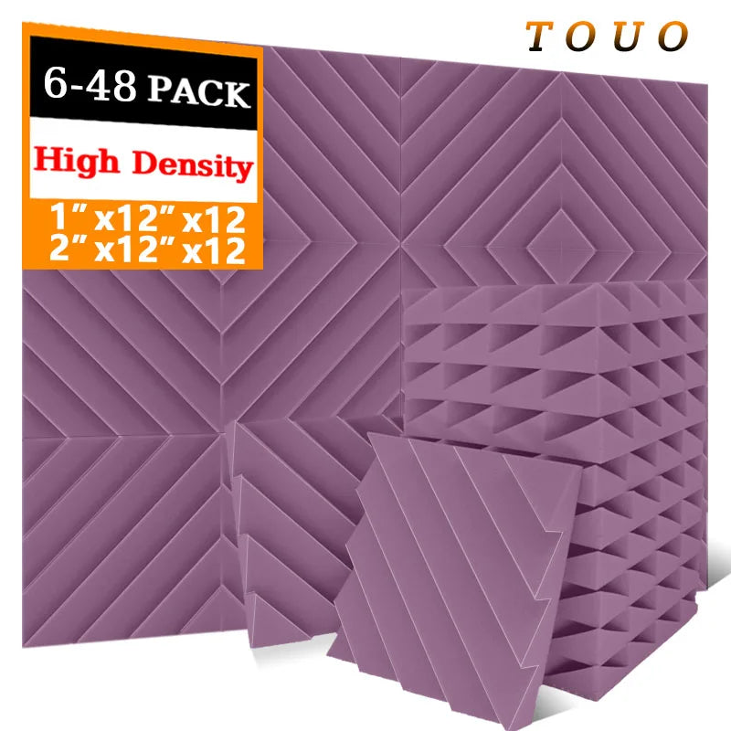 TOUO Acoustic Foam 6/12/12/48 Pcs Offices Acoustic Treatment Flame-Retardant High-Density Diamond Groove Soundproof Foam Panels