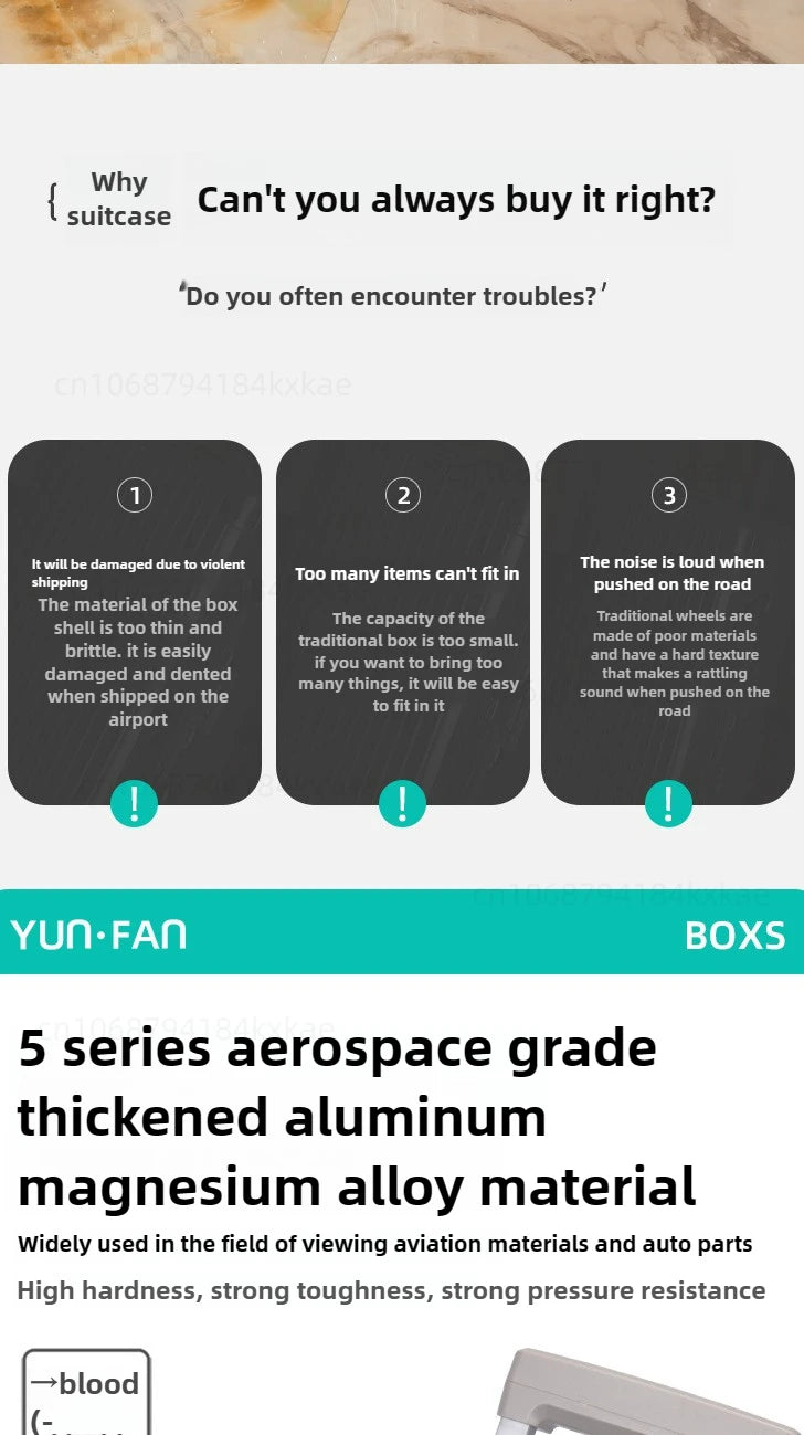 20-Zoll-Koffer aus Vollaluminium-Magnesiumlegierung mit großem Fassungsvermögen, Rollgepäckkoffer, Geschäftsreisekoffer auf Rädern.