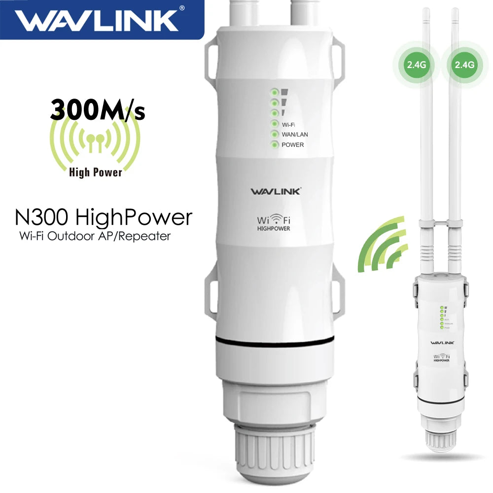 Wavlink High Power 300Mbps Wireless Wifi Repeater Outdoor 2.4G Wireless Wifi Router /Long Range Extender POE High Gain Antennas.