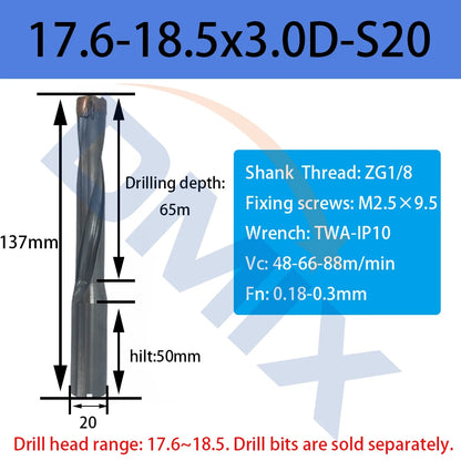DMIX Crown Hochgeschwindigkeits-Bit 10–25,8 mm, 1,5–5D, gewalttätige Lochbearbeitung, Wende-Innenkühlung, Säbelzahnbohrer, Ersatz-U-Bohrer