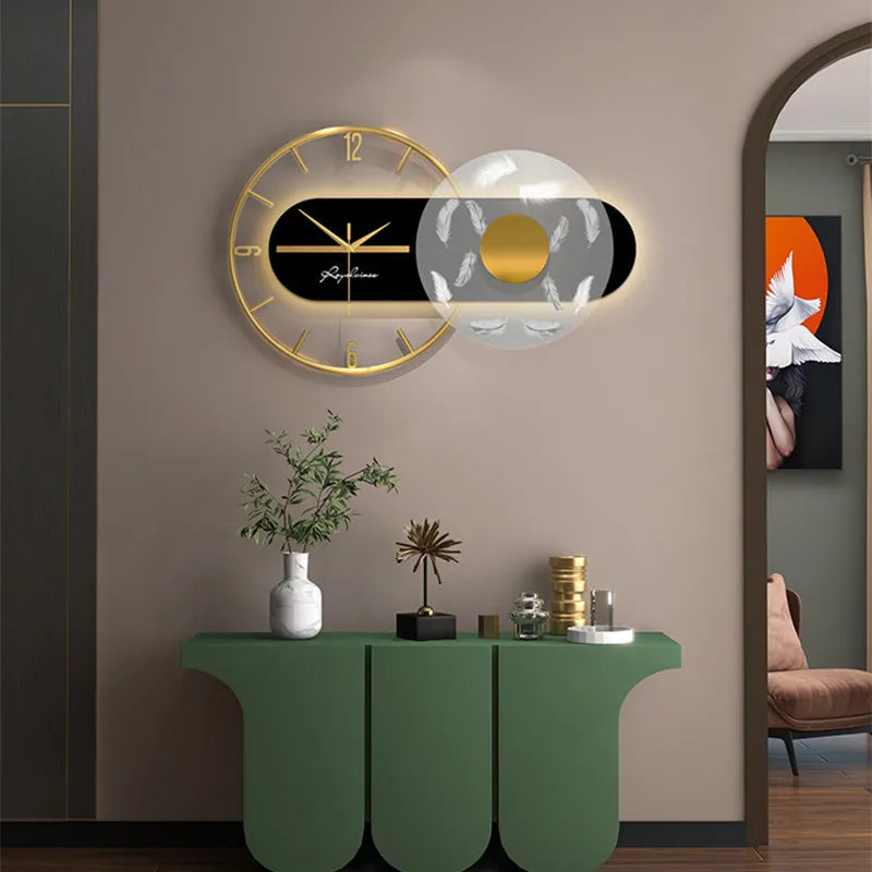 60x36cm Große Wanduhr Moderne Design Feder Luxus Licht Stille Metall Wand Uhr Home Decor Wohnzimmer esszimmer Uhren