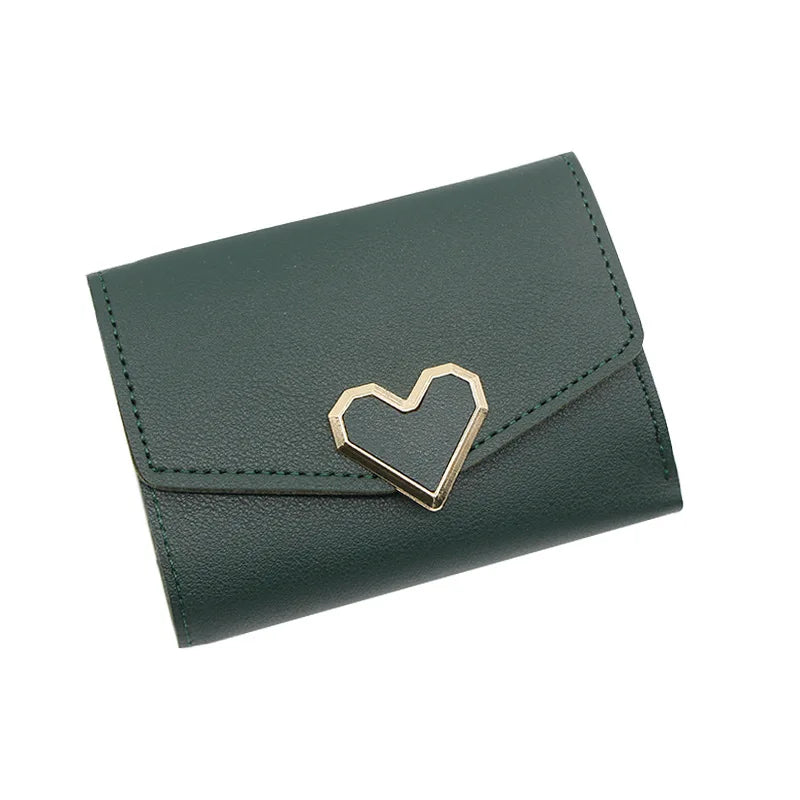 Korean version women wallet short heart-shaped three fold women's wallet multi card slot card bag zero wallet  purses for women.