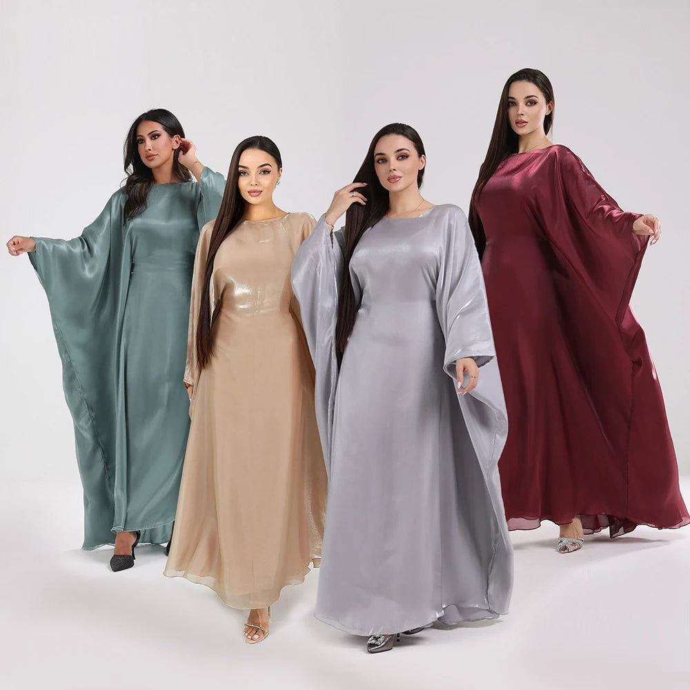 Batwing Butterfly Satin Abaya Dubai Luxury Muslim Kaftan Maxi Dress Abayas For Women Kebaya Robe Caftan Marocain Femme Vestidos.
