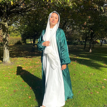 Ramadan Eid Open Satin Kebaya Abaya Dubai Luxury Kimono Kaftan Muslim Islam Dress Abayas For Women Caftan Robe Femme Musulmane.