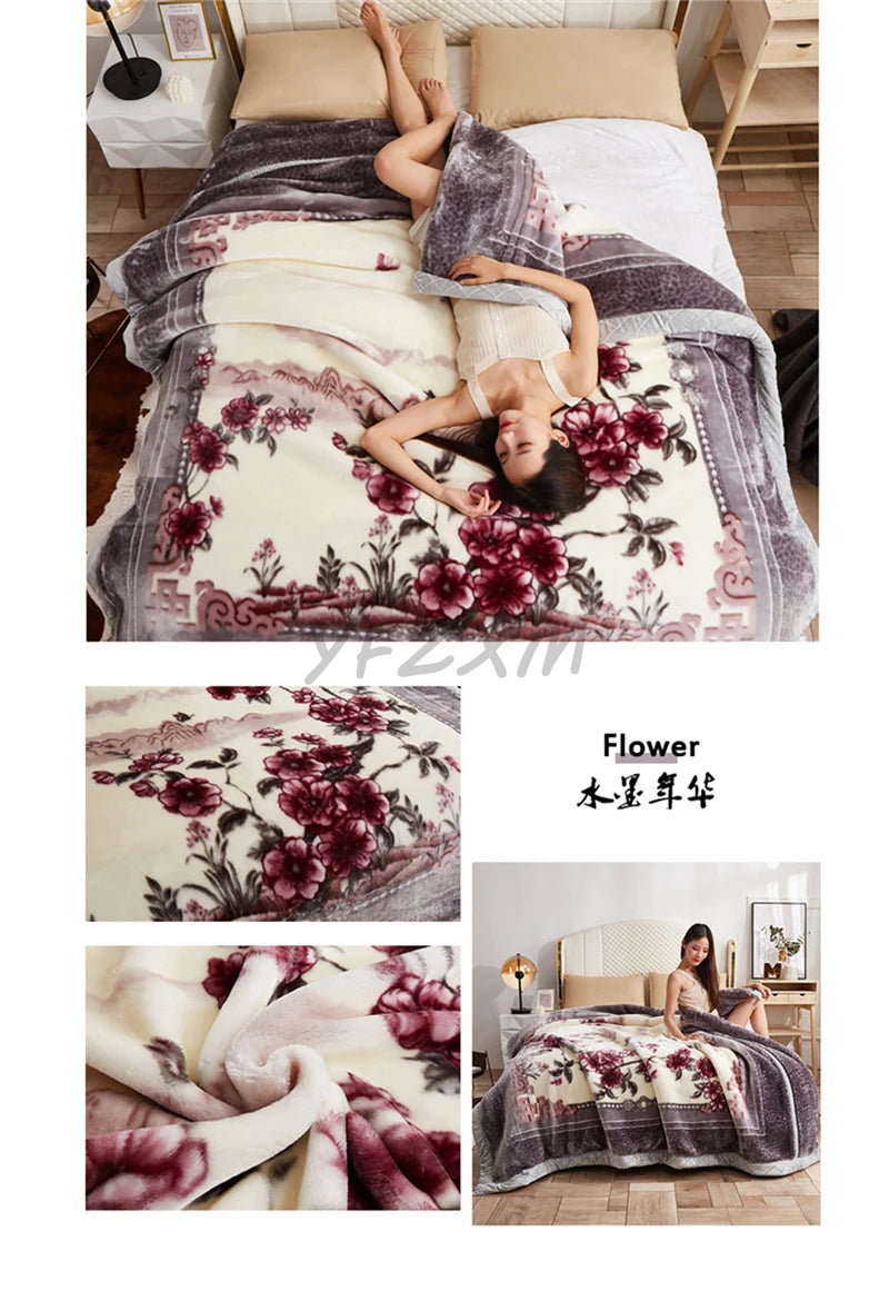 New Warm Weighted Blankets for Beds High End Thicken Warmth Raschel Blanket for Winter Autumn Double Side Plush Comforter Quilt