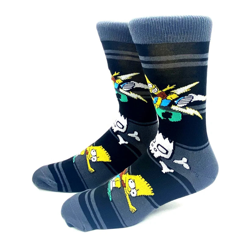 New 1 Pair The Simpsons Harajuku Women Men Socks Cartoon Personality Skateboard Socks Anime Middle Tube Cotton Unisex Socks.