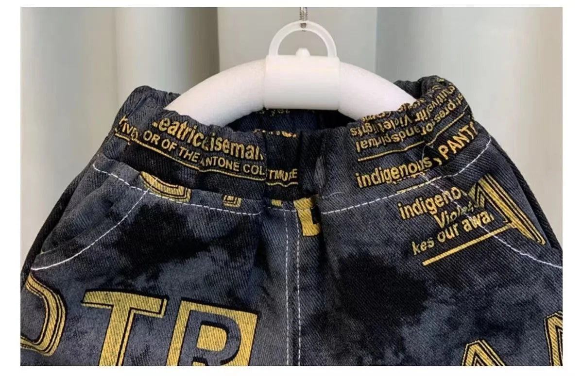 Boys Set Spring and Autumn 2024 New Children's Handsome Clothes Trendy Baby Autumn Fashion Cowboy Two Piece Set Kids Outfits.