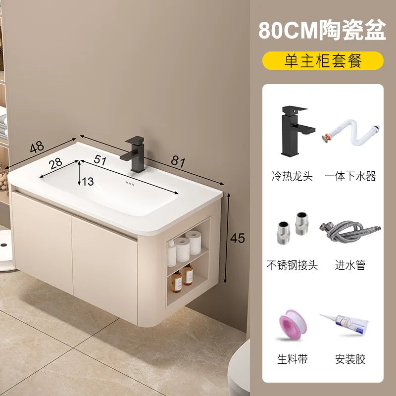 Space Badezimmerschrank aus Aluminium mit Wabenbogen und Seitenschrank, Waschbecken-Kombination, WC-Waschbecken, integrierte Keramik