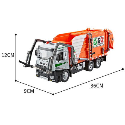 1:18 Electric Sanitation Garbage Truck Toy Cars Model Alloy Water Tanker Diecast Light Sound Vehicle Children's Educational Toys.