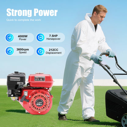 4-Takt-Benzinmotor 212 cc, 7,5 PS, 4000 W, 3600 U/min, Einzylinder-Handgezogener Benzinmotor, Durchmesser der Kurbelwelle ist 20 mm