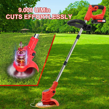 OUTIGO-KF8L schnur loser elektrischer Grass ch neider mit 2 Batterien und 4 Arten von Klingen, zum Mähen von Rasenflächen und Sträuchern im Freien