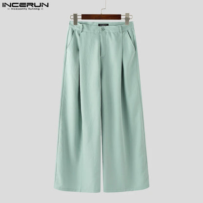 INCERUN Summer Men's Sets Solid Color Sleeveless Tops Tee Buttons Summer Long Pants Male Two-piece Suits Streetwear 2PCS S-5XL