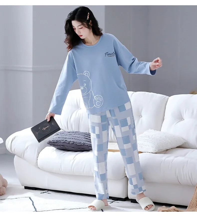 New Spring And Autumn Pajamas Women's Autumn And Winter 2 Pieces Of Long-Sleeved Trousers Set Of Home Clothing Ladies Pajamas Se.