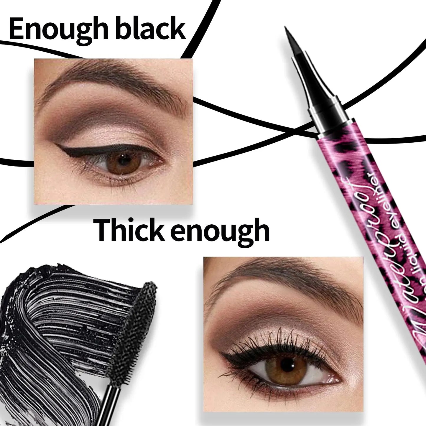 YANQINA Liquid Eyeliner Pencil 4D Waterproof Mascara Set Cosmetics Eye Liner Thick Curling Mascara Eyebrow Pencil Eyes Makeup.