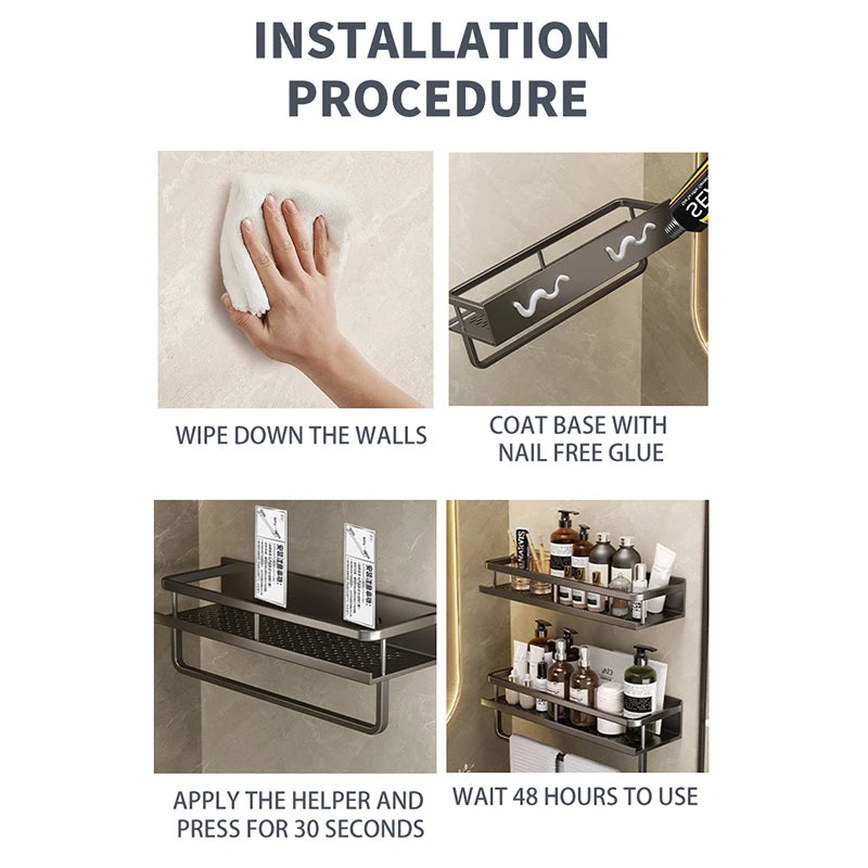 Bad Regal Make-Up Lagerung Organisatoren Aluminium Dusche Shampoo Handtuch Rack Regale Kein Bohrer Wand Regal Bad Zubehör