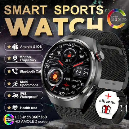 2025 New Watch 4 GT Series Smart Watch Men AMOLED Screen Heart Rate Health Monitoring Bluetooth Call Business Smartwatch Man