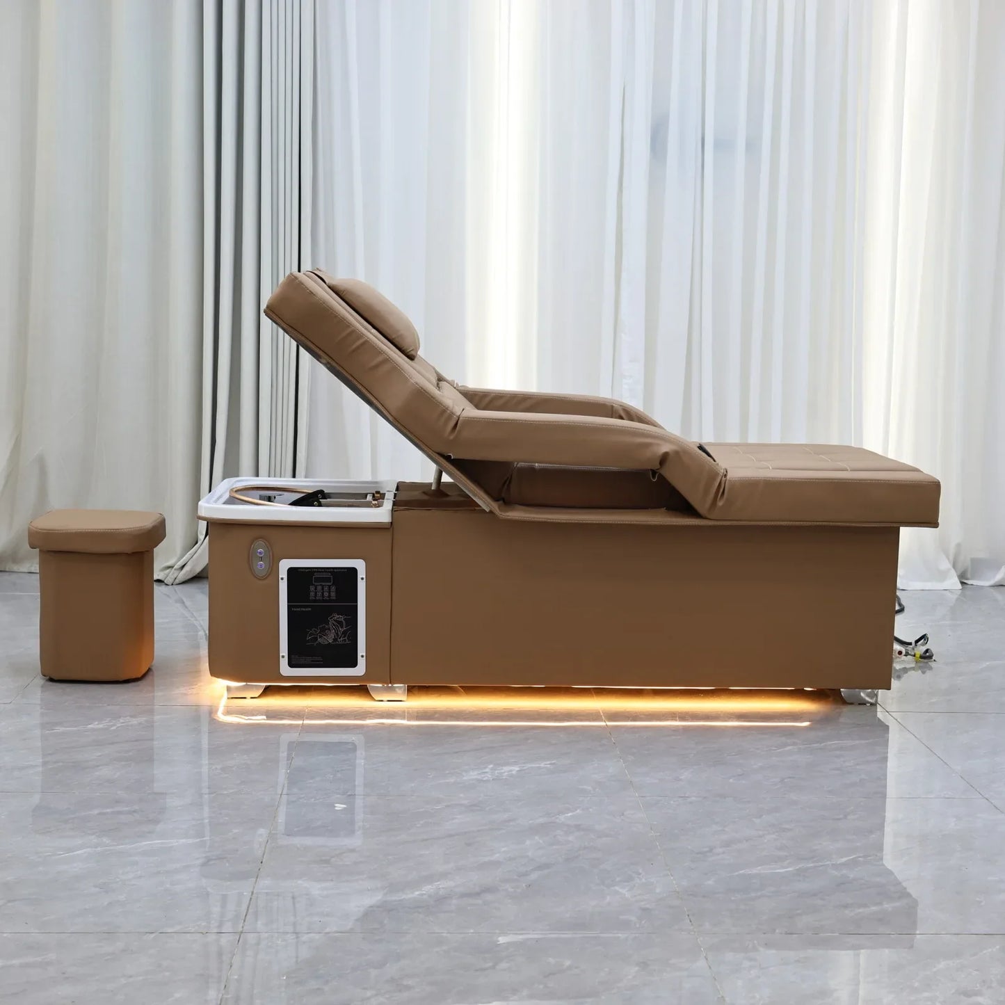 Elektrisches Lift-Shampoo-Bett, All-in-One-SPA-Salonmöbel mit Massage- und Wassercirculation, Waschbecken, Kopfbegasung und Fußbad