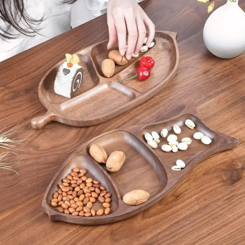 Wooden Leaf Shaped Fish Shaped Nut Tray Divided Plate Fruit Bread Pastry Tray Japanese Tableware.