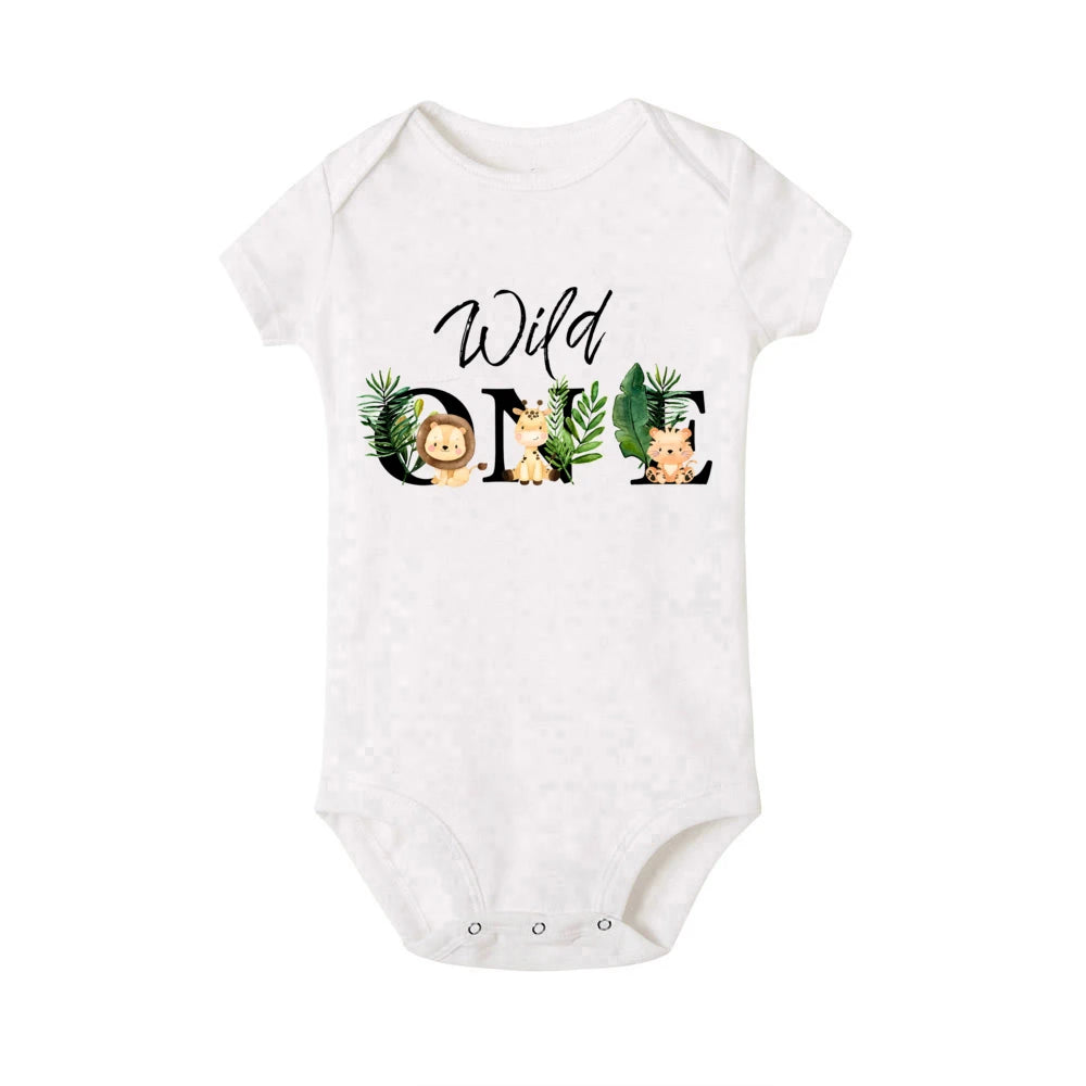 Wild One&Tier Muster Druck Jungen Neugeborenen Strampler Sommer Casual Kurzarm Säugling Body Baby der ersten Geburtstag Kleidung.