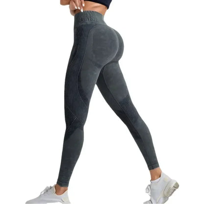 Women Seamless Gym High Waist Yoga Pants Hip Lifting Outdoor Sports Tight Waist Letter Sand Washed Pants Exercise Yoga Leggings.