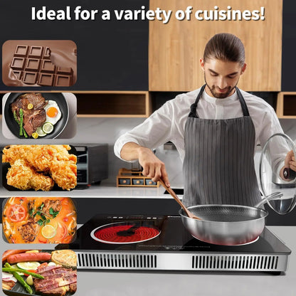 Karinear Ceramic Hob 2 Zones, 3200W Plug in Electric Hob with Safety Lock, Knobs&Touch Control, 56cm Coutertop Freestanding 240V.