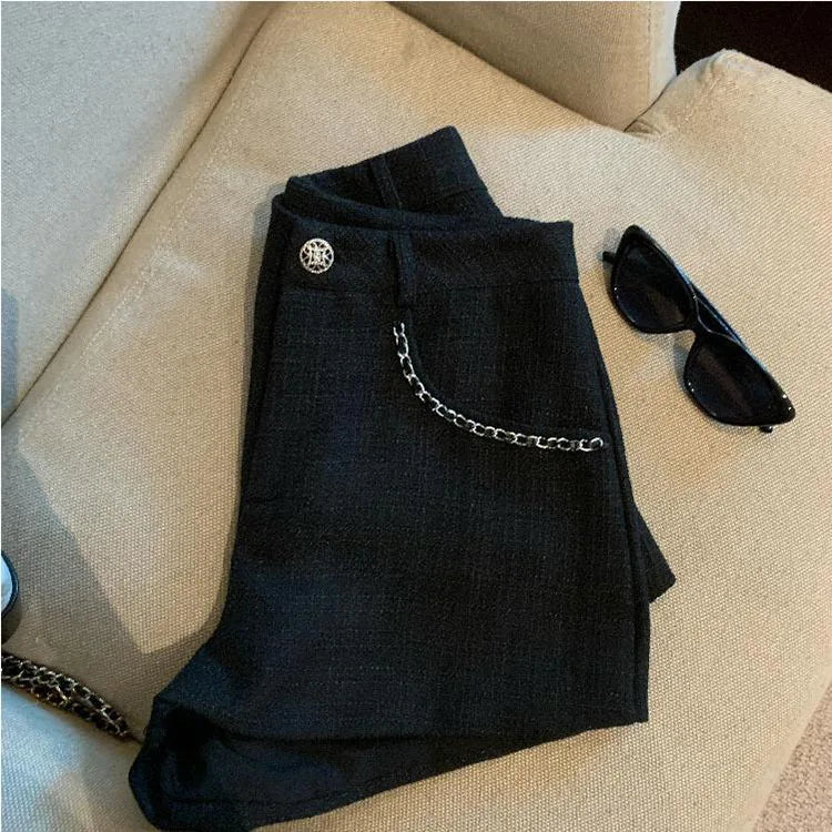 Fashion Tweed High Waist Women Shorts Autumn Winter Slim Office Woolen Black Shorts Women