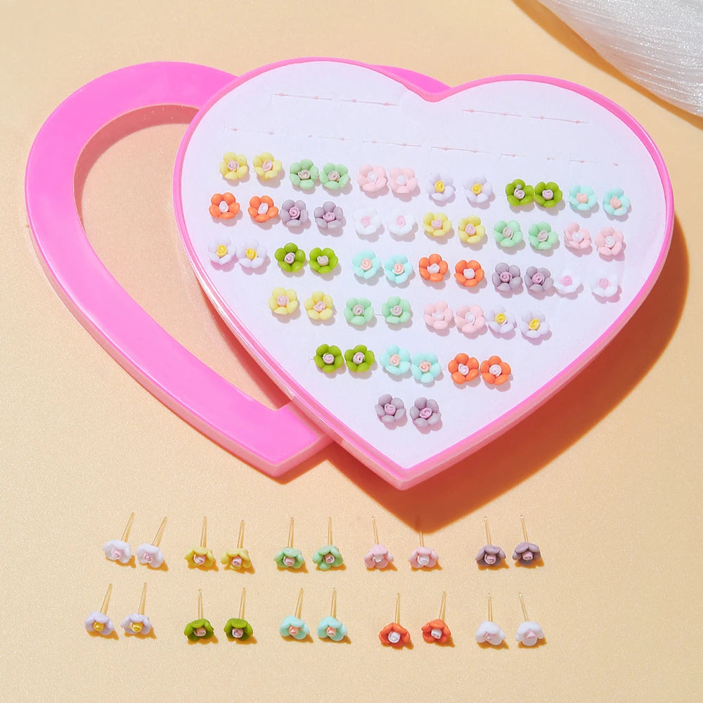 Multicolor 36Pairs Cartoon Hypoallergenic Plastic Stud Earrings Set For Women Girl Cute Animal Flower Ear Wedding Gifts Jewelry.