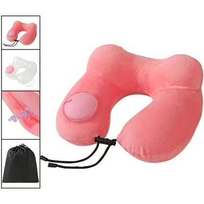 1 press type inflatable pillow U-shaped pillow, foldable U-shaped double hump neck pillow, portable outdoor travel pillow.