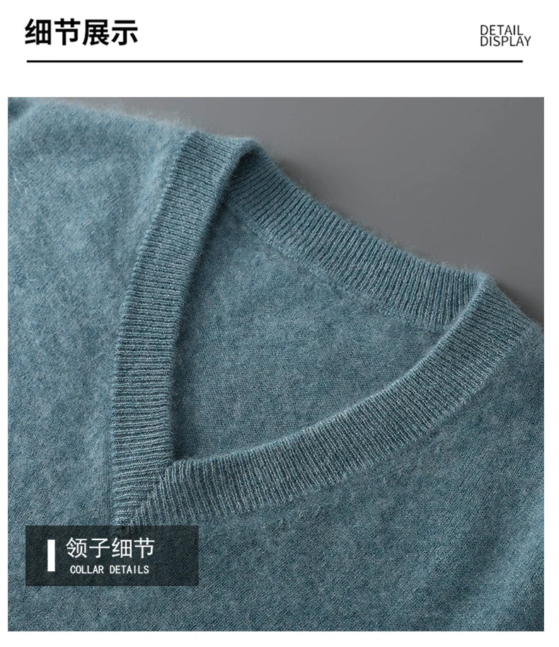 2025 Autumn Winter New Men's Wool Sweater Solid Color V-Neck Pullover Sweater Casual Loose Business Knit Plus Size Base Sweaters