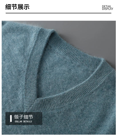 2025 Autumn Winter New Men's Wool Sweater Solid Color V-Neck Pullover Sweater Casual Loose Business Knit Plus Size Base Sweaters
