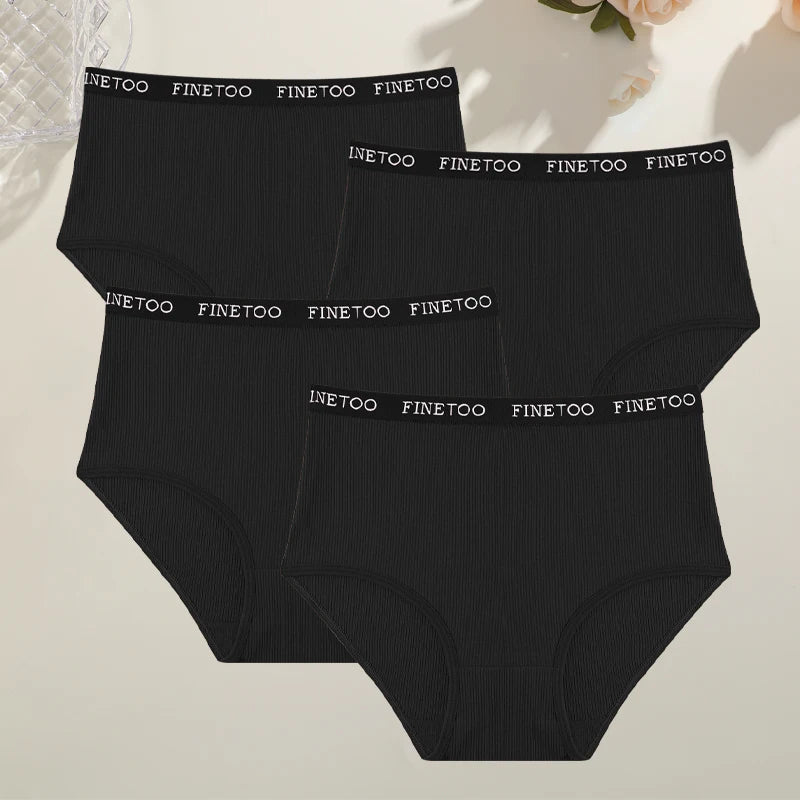 4Pcs/Set Women's Ribbed Striped Cotton Briefs Plus Size Panties Lady High Waist Breathable Underwear Solid Lingerie Shorts S-XXL