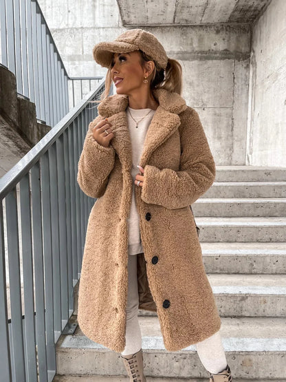 2025 frauen Winter Faux Wolle Mischungen Warme Mantel Einreiher Oberbekleidung Teddy Plüsch Mäntel Weibliche Chic Streetwear Mäntel 5XL.