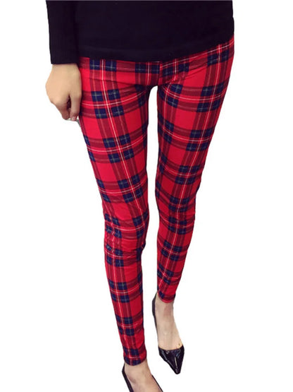 CUHAKCI Mode Plaid Druck Leggings Frauen Sexy Fitness Leggins Grid Floral Streifen Hosen Hohe Taille Bleistift Hosen