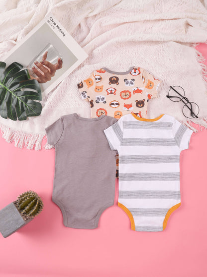 3PCS Sommer Jungen und Mädchen Nette Muster Hoodie Set Kurzarm Dreieck Overall Neugeborenen Baumwolle Bequeme Overall Pyjamas.