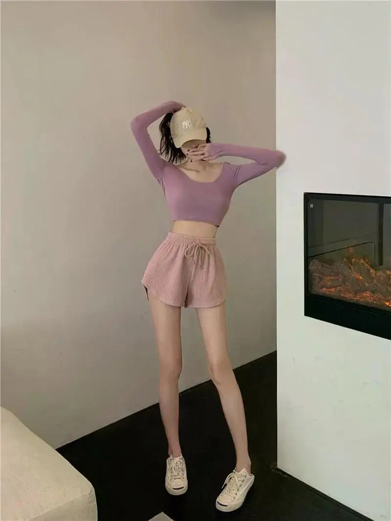 Women Gym Fitness Running Shorts Women's Summer Thin Style Loose Casual Large Size Wide Leg High Waist A-word Sports Hot Pants.